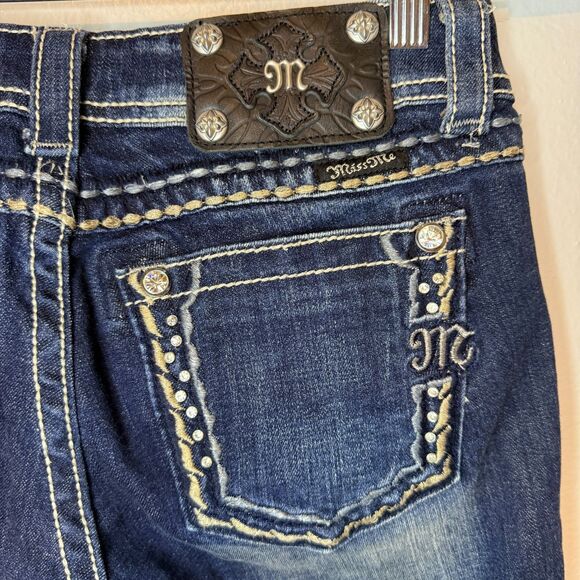 Miss Me Women's Straight Embellished Low Rise Y2K Blue Denim Jeans Size 26 - Picture 8 of 12